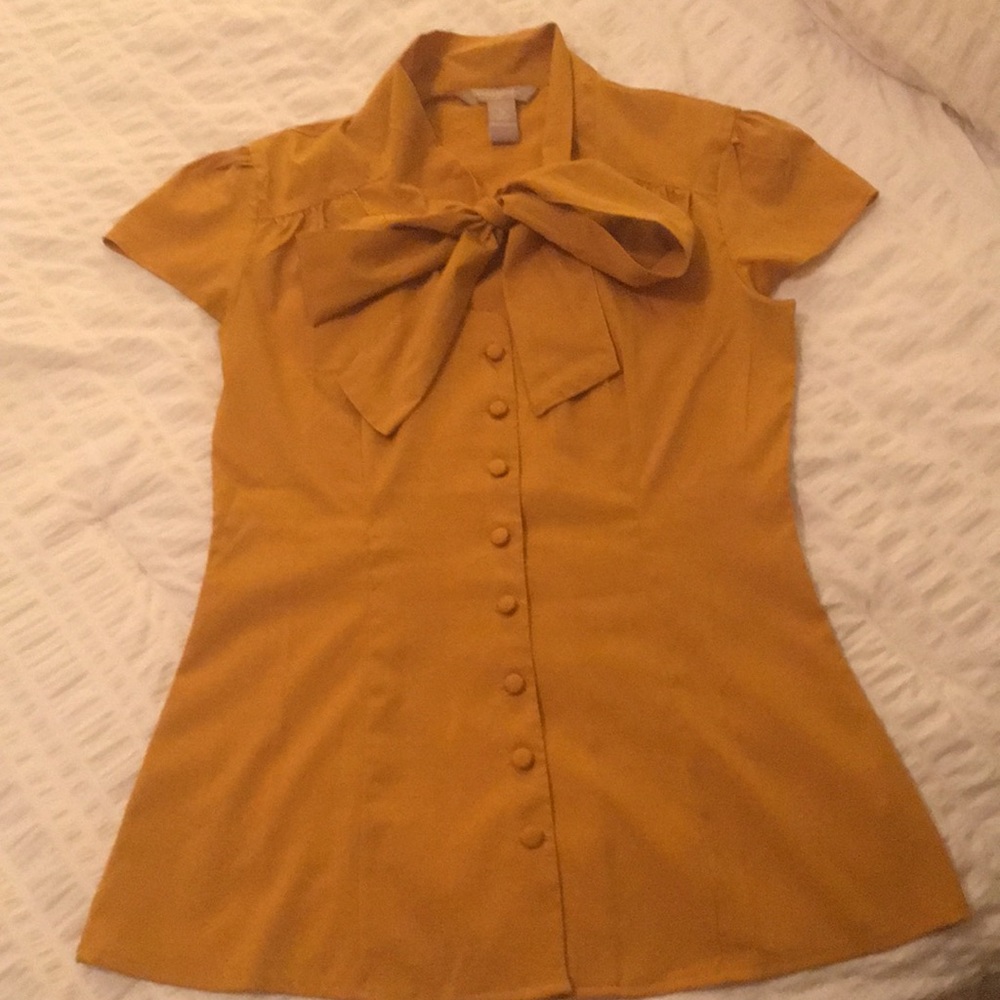 Mustard tie front blouse